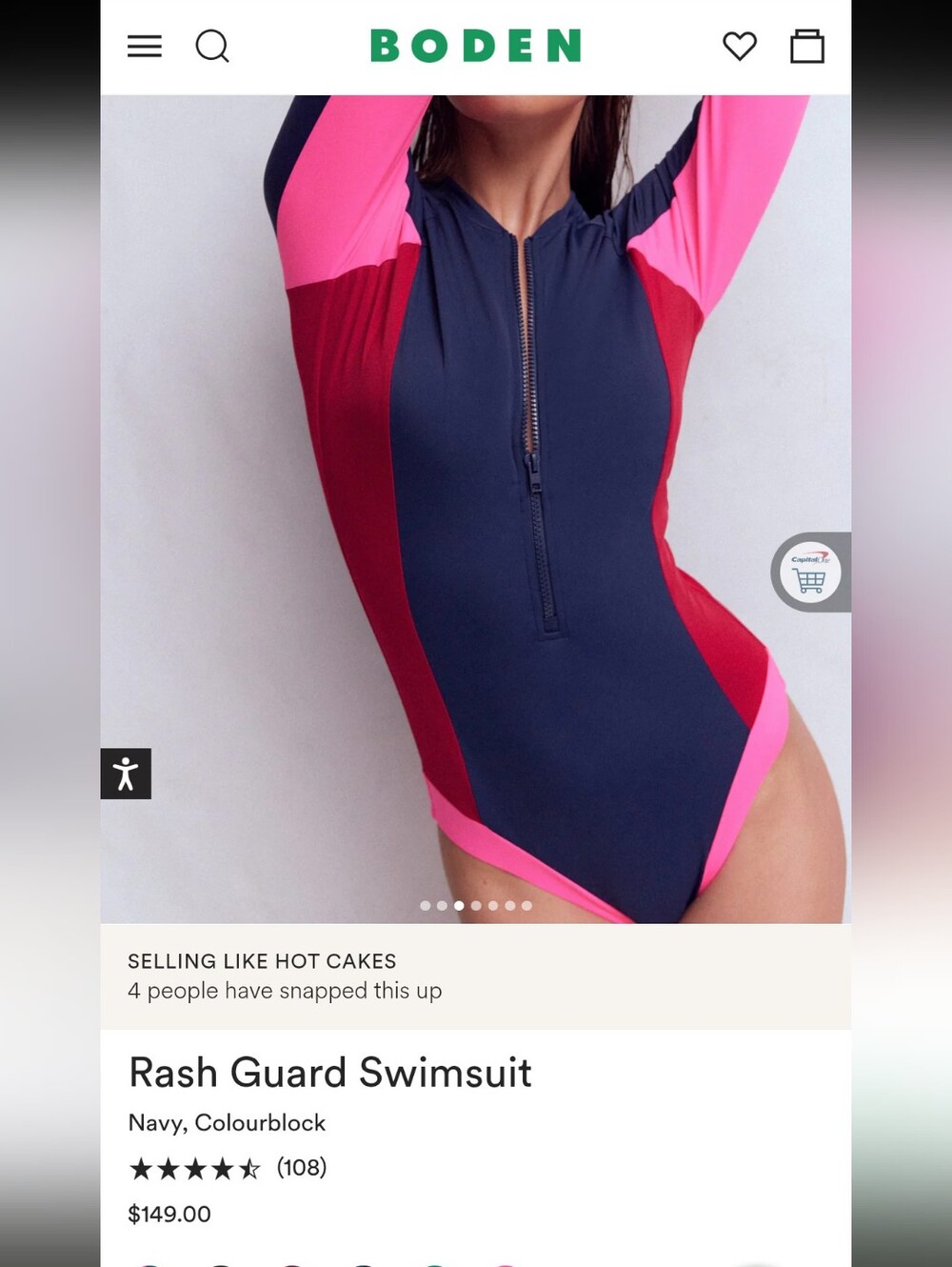 Boden Colorblock Zip Front Rash Guard Swimsuit | NWT | US 12 - Picture 5 of 15